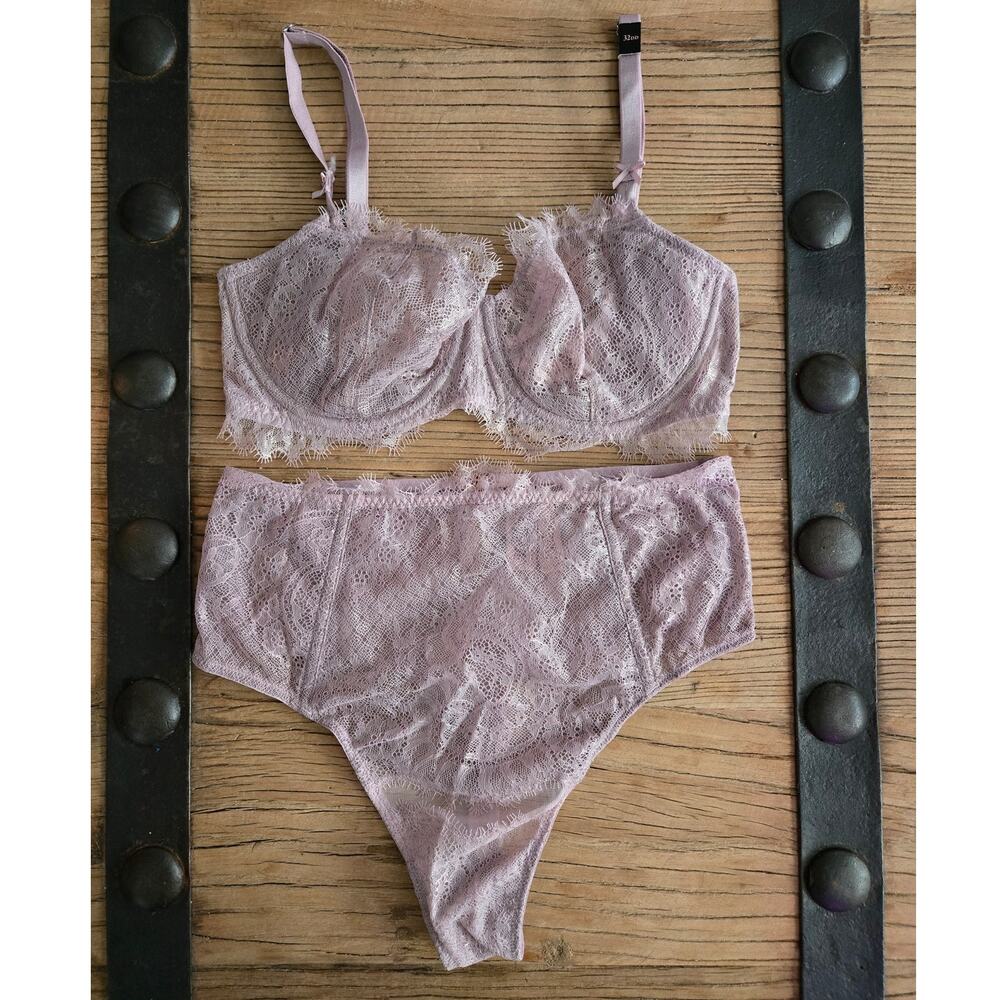 Victoria's Secret Dream Angels Wicked Lace Balconette Bra High Thong Set 32DD S